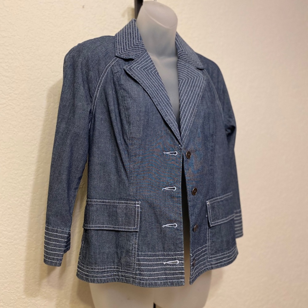 Chico’s Blue Denim Blazer Jacket Small - Picture 3 of 8
